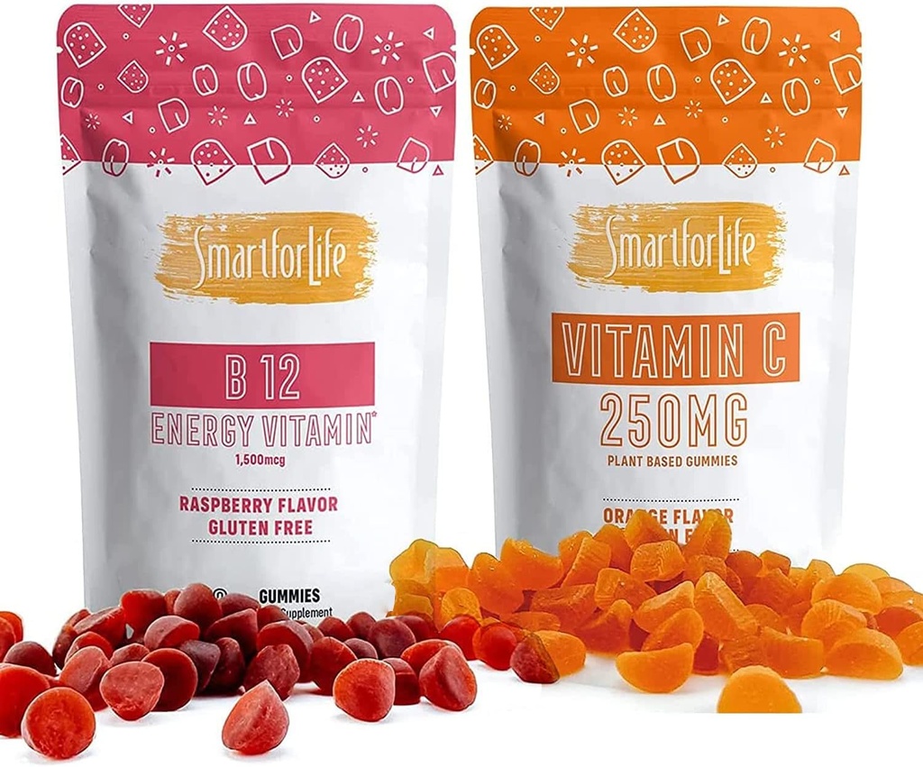 Smart for liv Vitamin C og Vitamin B12 Vitamin B12 1500 mcg Vitamind Gummy supplement Stigning Metabolisme & energi Boost immunsystem Vitamin C 60 Gummies Vitamin B12 Supplement 60 Gummies