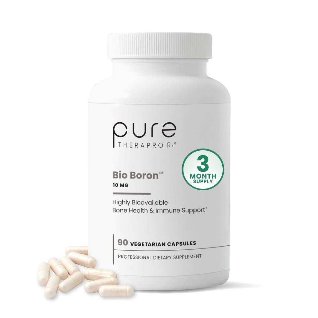 Pure TheraPro Rx Bio Boron 10mg, 3 Months Supply - Bororganic Glycine Boron til mænd og kvinder - Premium Formel for ben sundhed, fælles fleksibilitet, cardiovaskulær funktion & Immunity Support