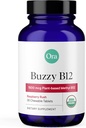 Ora Organic Vitamin B12 1500mcg - Plant- baseret methylcobalamin til voksne - Naturlig Stimulant- Gratis energi, Raspberry Flavor tyggetabletter, ingen tilsat sukker - 30 tabletter