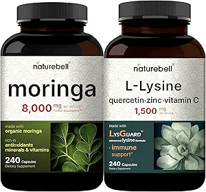 NatureBell Moringa Oleifera 8000mg Per Serving & L- Lysin 1.000mg Capsule Bundle Pack