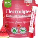 Zero Sugar Watermelon Candy Electrolytes Powder Pacets (30 Pack) - Alle naturlige ingredienser, Koffein fri energi til genopfriskning Hydration - Vegan, Keto, Paleo Sugar Free Electrolytes Powder Ingen sukker
