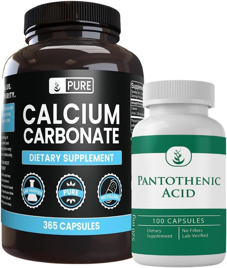 Pure Original Ingredienser Calciumcarbonat og pantothensyre Bundle, forskellige beløb, Pure, Lab Verified