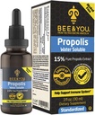 BEE og du 15% Pure Propolis vandopløselig ekstrakt - høj potens - Zero Sugar - Zero Calorie - Naturlig immunforsvar & Sore Throat Relief Antioxidanter, Keto, Paleo, Gluten- Free, 1 Fl Oz