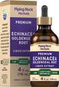 Piping Rock Echinacea Goldenseal Tincture Yep 124; 4 Fl Oz Liquid Drops Yep 124; Alkoholfri urteudtræk 124; Vegetarisk, Non- GMO, Gluten Free Supplement