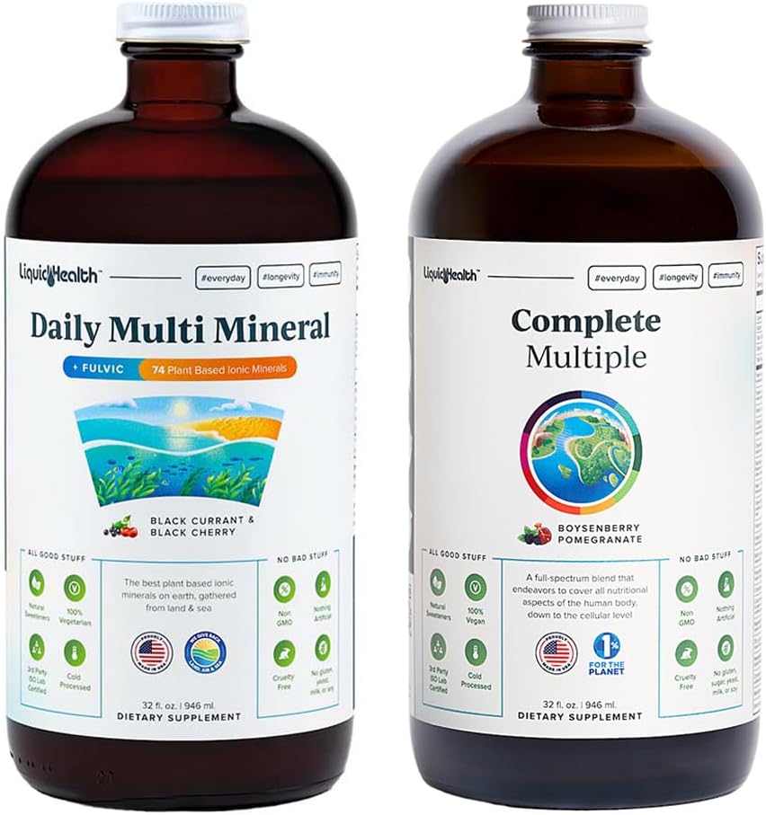 LIQUIDHealth Daily Multi Mineral Supplement & Complete multiple Adult Multivitamin Health Bundle - Sea Trace Minerals, Essential Vitamin, Hele fødevarer, immunforsvar - Made in USA, Vegan, Non- GMO
