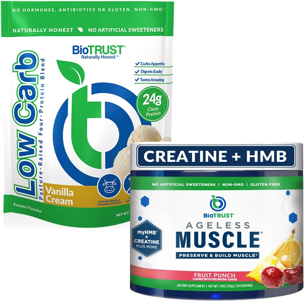 BioTrust Agueless Muscle (Fruit Punch) og lav Carb Multi Protein (Vanilla Cream) Bundle