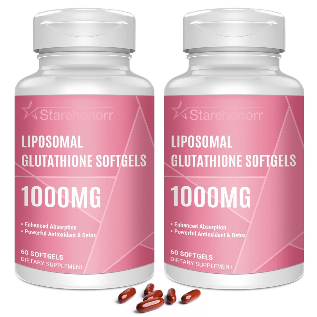 Liposomal Glutathione Softels 1500MG, Reduceret Glutathion tillæg med C-vitamin, Bedre Absorption, Non- GMO Kraftig antioxidant til sund aldring, Detox, immunforsvar, 120 Softgels