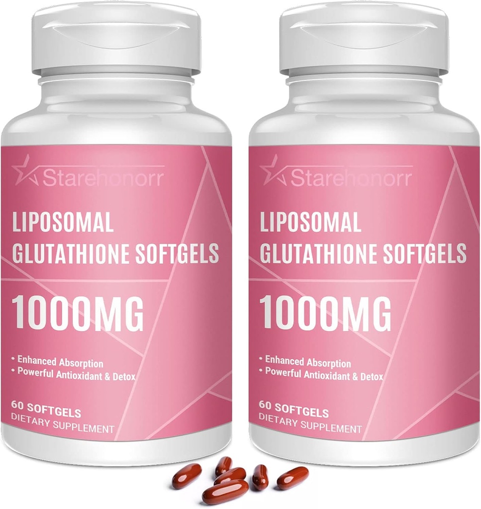 Liposomal Glutathione Softgels 1500MG, Reduced Glutathione Supplement with Vitamin C, Better Absorption, Non-GMO Powerful Antioxidant for Healthy Aging, Detox, Immune Health,120 Softgels