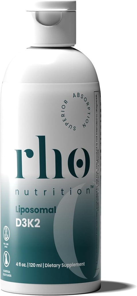 Rho Nutrition Liposomal D3K2 - Ultra High Absorption Liquid Vitaminer D3 og K2 Supplement - Øger immunsystemet & Samlet sundhed; understøtter stærke knogler og muskler, og en sund hjerte