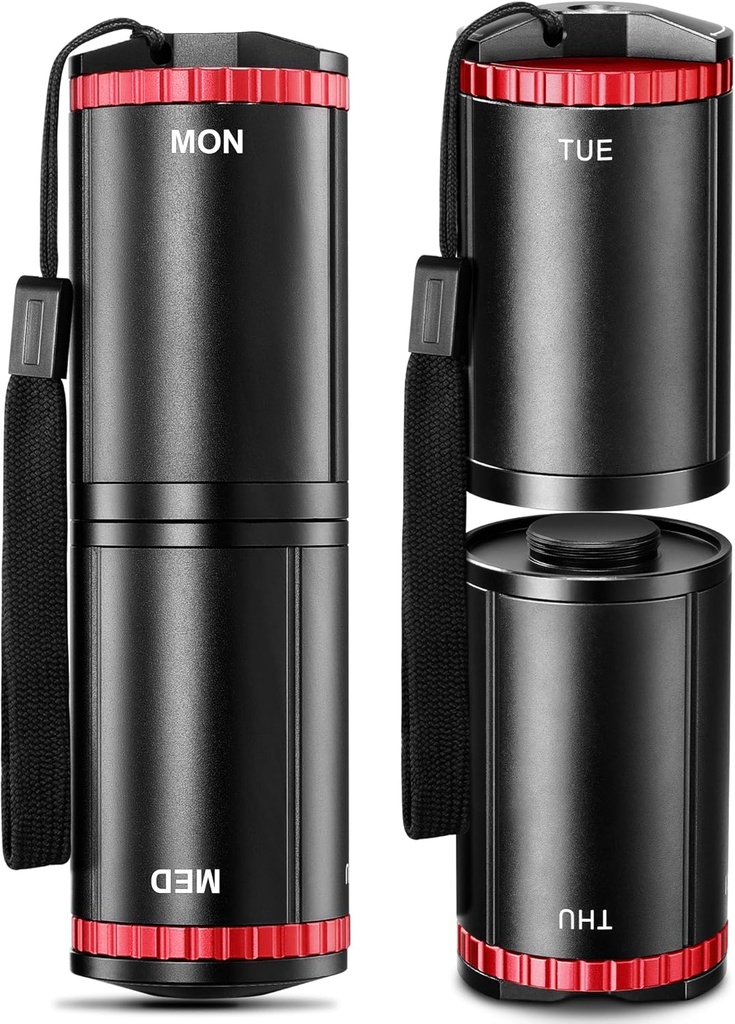 Zannaki Metal Travel Pill Organizer, Transportable EDC Gigt Friendly Weekly Pill Box, Stor Pill Case Container, BPA Gratis 7 dag Daglig Medicin Organizer Holder for Vitamin, Fiskeolie, tillæg