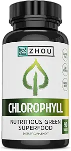 Zhou Chlorophyll tabletter - Chlorophyll piller supplement til kvinder og mænd, sundhed og wellness support, Daily Super Green med naturlige vitaminer og mineraler - 90 tabletter