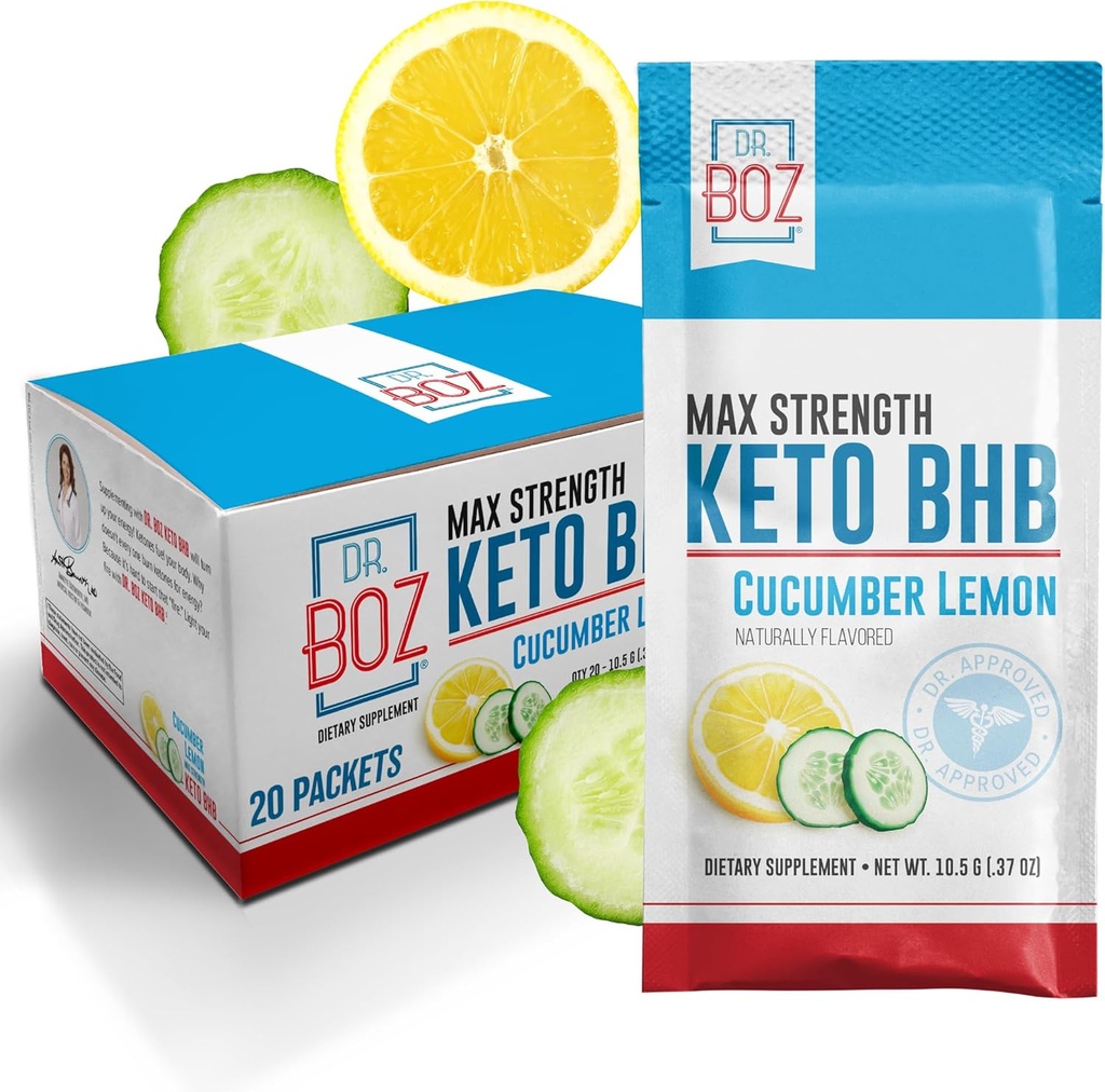 Dr. Boz - Keto BHB Powder - Cuckumber Lemon, 20 Pakker - Ketoner Drink - Øge Energi & Reducere Cravings - Max Strength Kosttilskud - Kvalitet Testet - Made in the USA - 10.9oz (310g)