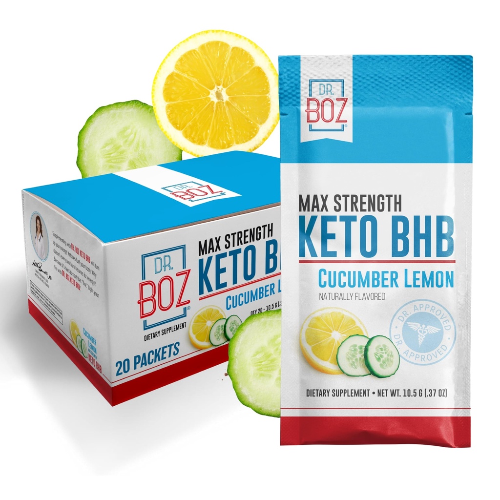 Dr. Boz - Keto BHB Powder - Cuckumber Lemon, 20 Pakker - Ketoner Drink - Øge Energi & Reducere Cravings - Max Strength Kosttilskud - Kvalitet Testet - Made in the USA - 10.9oz (310g)
