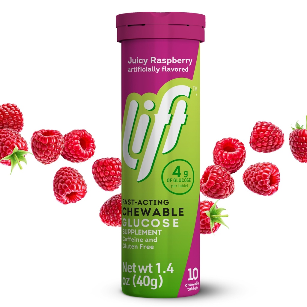 Lift Glucose Fast- Actioning Glucose Chewable Energy Tablets, Raspberry, 10 ct Tube (Pack of 12)