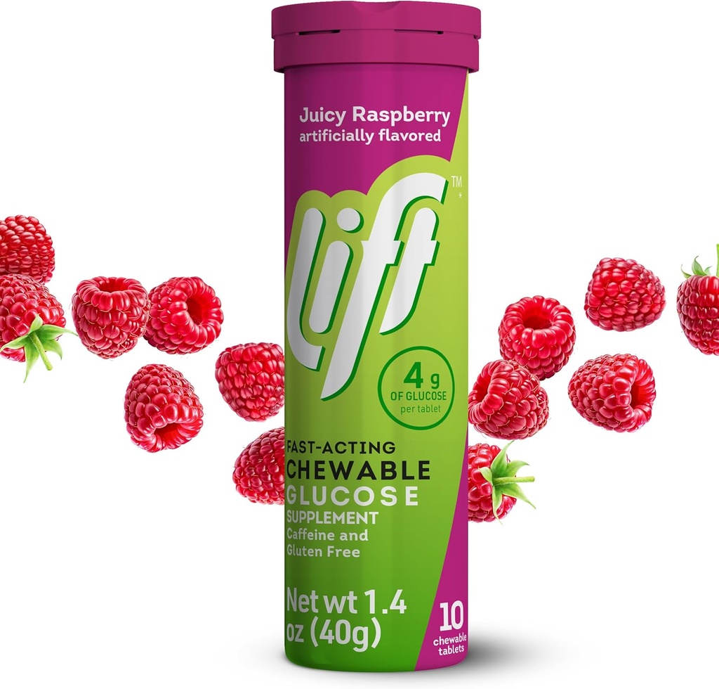 Lift Glucose Fast- Actioning Glucose Chewable Energy Tablets, Raspberry, 10 ct Tube (Pack of 12)