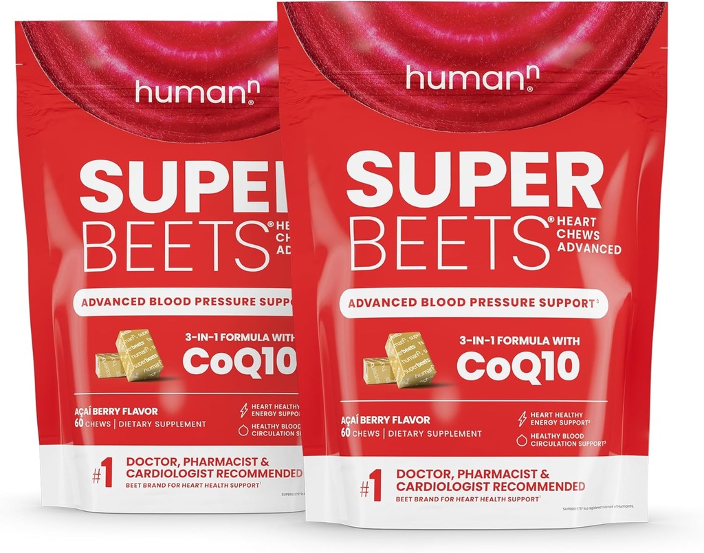Humann SuperBeets Heart Chews Advanced - 100 mg CoQ10 Plus Beetroot & Grape Seed Extract, 120 Greve