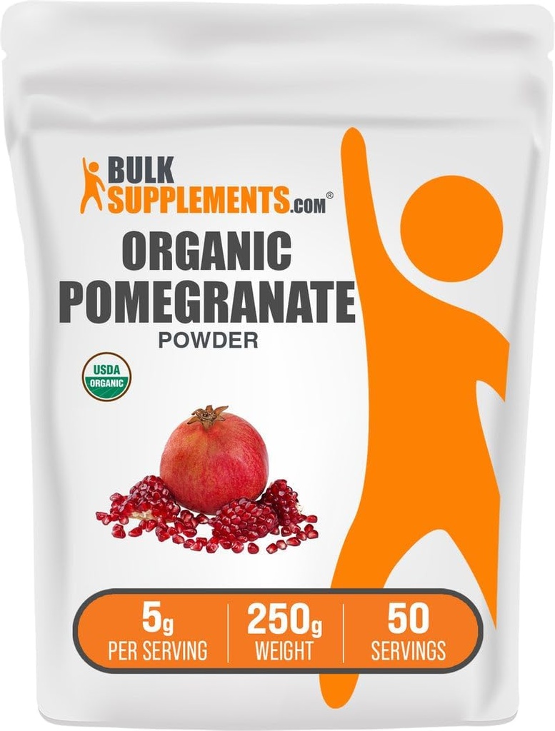BulkSupplements.com Organic Pomegranate Powder - Pomegranate Supplement for immunforsvar, Herbal Supplement - Gluten Free, 5g per Serving, 250g (8,8 oz) (pakke med 1)