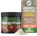 EarthNutri Energy + Focus Powder Supplement - Energy Boost & Hjælper Koncentration med PeakO2, AlphaSize, Cognizin, PurCaf, Theacrine, Acetyl L- Carnitin L- Tyrosine - Lychee Flavor - 20 Servere (171g)