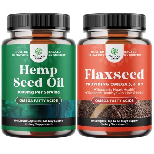 Bundle of Natural Hamp Seed Oil Kapsler og Omega Flaxseed Oil 1000mg Softgel - med essentielle fedtsyrer til fælles støtte - Natural Omega 3 6 9 supplement til hår hud og negle