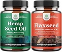 Bundle of Natural Hemp Seed Oil Capsules and Omega Flaxseed Oil 1000mg Softgels - with Essential Fatty Acids for Joint Support - Natural Omega 3 6 9 Supplement for Hair Skin and Nails