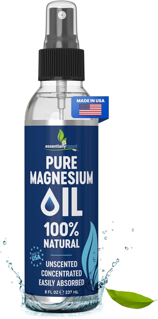 Pure Magnesium Oil Spray 8oz - tematisk Magnesium Spray til søvn ekstra styrke - Mindre Sting - Mindre Itch - 100% Natural og Organic Oil - Made in USA