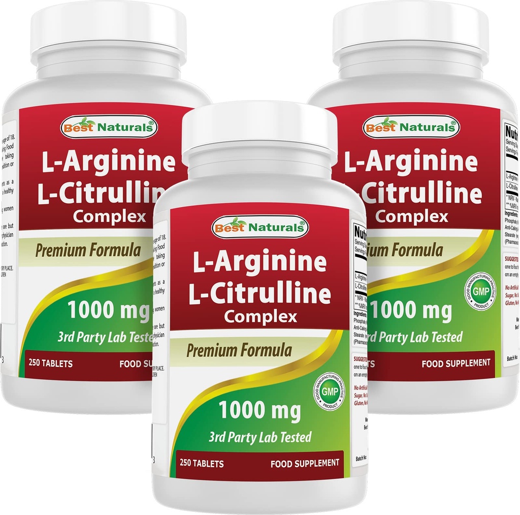 Bedste Naturals L- Arginin L- Citrullin Complex 1000 mg 250 tabletter (250 Tæl (pakning med 3))