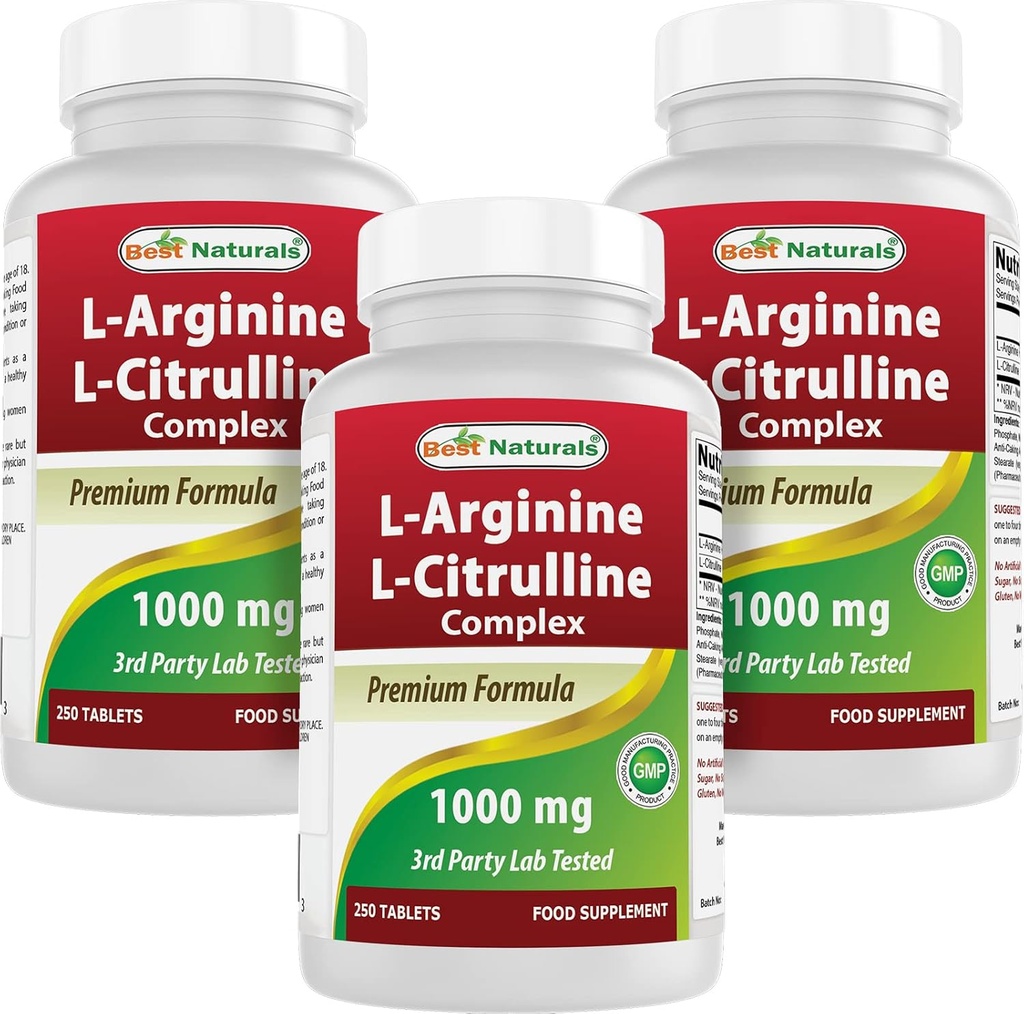 Bedste Naturals L- Arginin L- Citrullin Complex 1000 mg 250 tabletter (250 Tæl (pakning med 3))