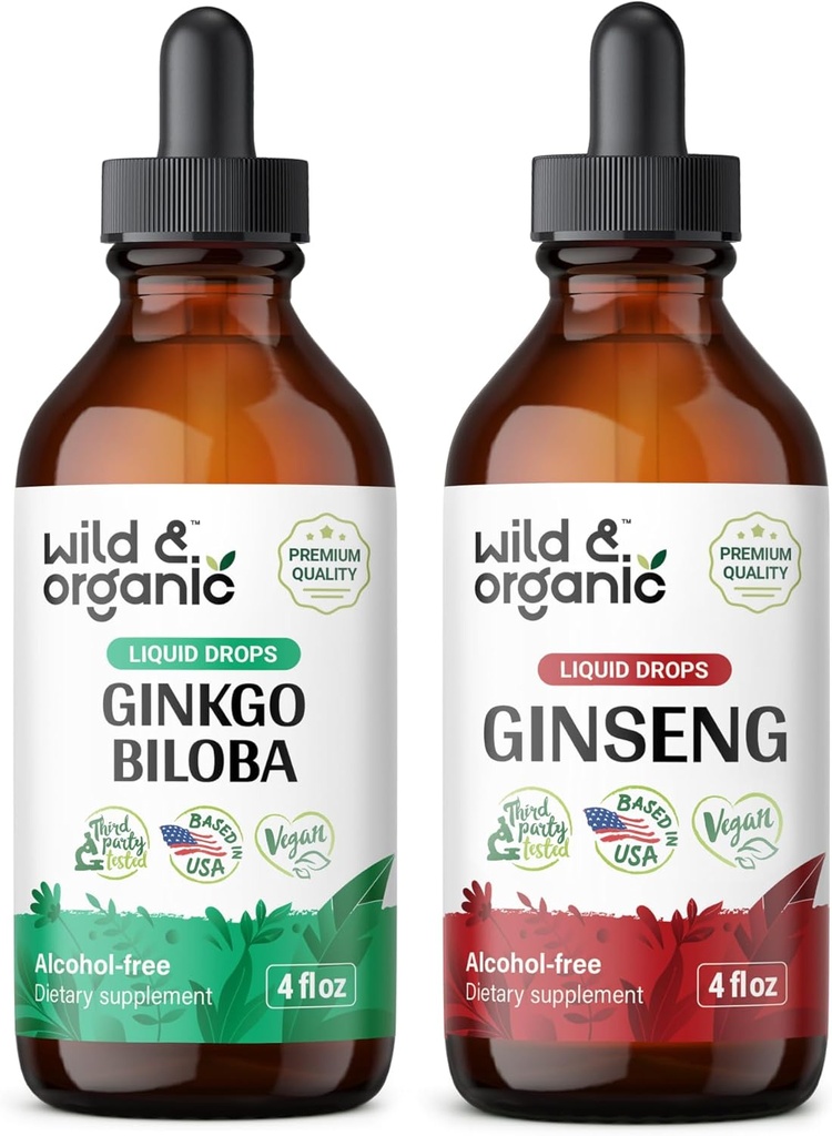 Wild & Organic Ginkgo Biloba Tinktur 4 fl oz & Ginseng Tinktur 4 fl oz