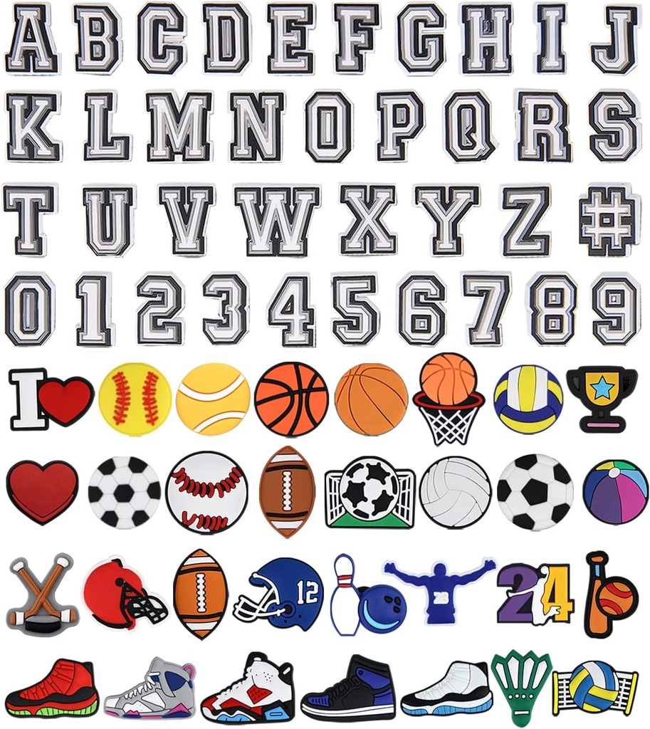 Bogstaver Numre og Sport Dekoration Charms, Basketball Baseball Hockey Softball Fodbold gave til drenge Kids Teens og voksne