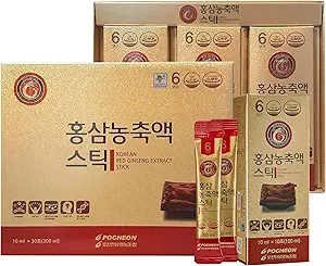 POCHEON KOREAN RED GINSENG Extract Stick, 30% Ginseng Extract, Single Serving Packs - 30 sticks (10ml x 30), Naturlig immunforsvar
