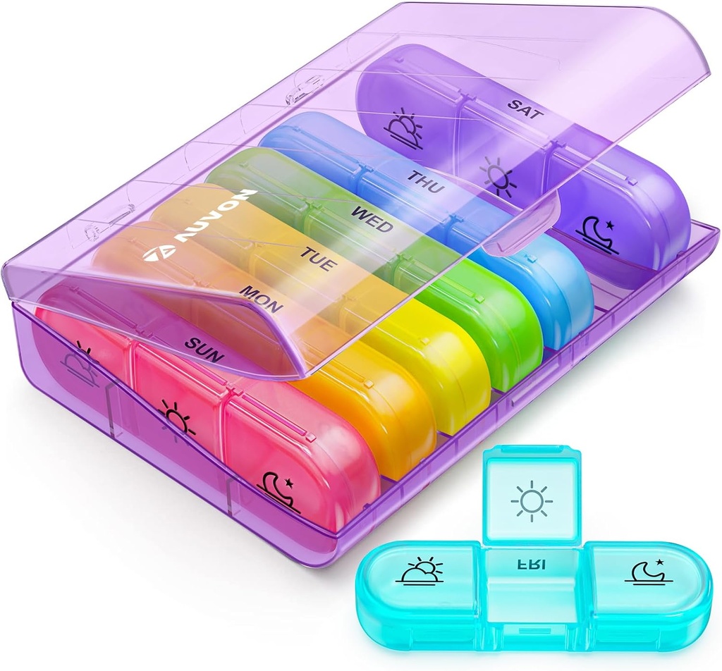AUVON Weekly Pill Organizer 3 gange om dagen, Stor 7 dag Pill Box 3 gange om dagen med separat Container, Bærbar Pill sag for medicin, vitaminer, fiskeolie og kosttilskud