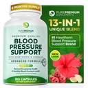 PurePremium blodtrykstillæg med Hawthorn Berry, Hibiscus, hvidløg & Vitamin B12 - Nitrooxid supplement til normal hjerte sundhed, cirkulering sundhed & blodtrykssupport - 180ct