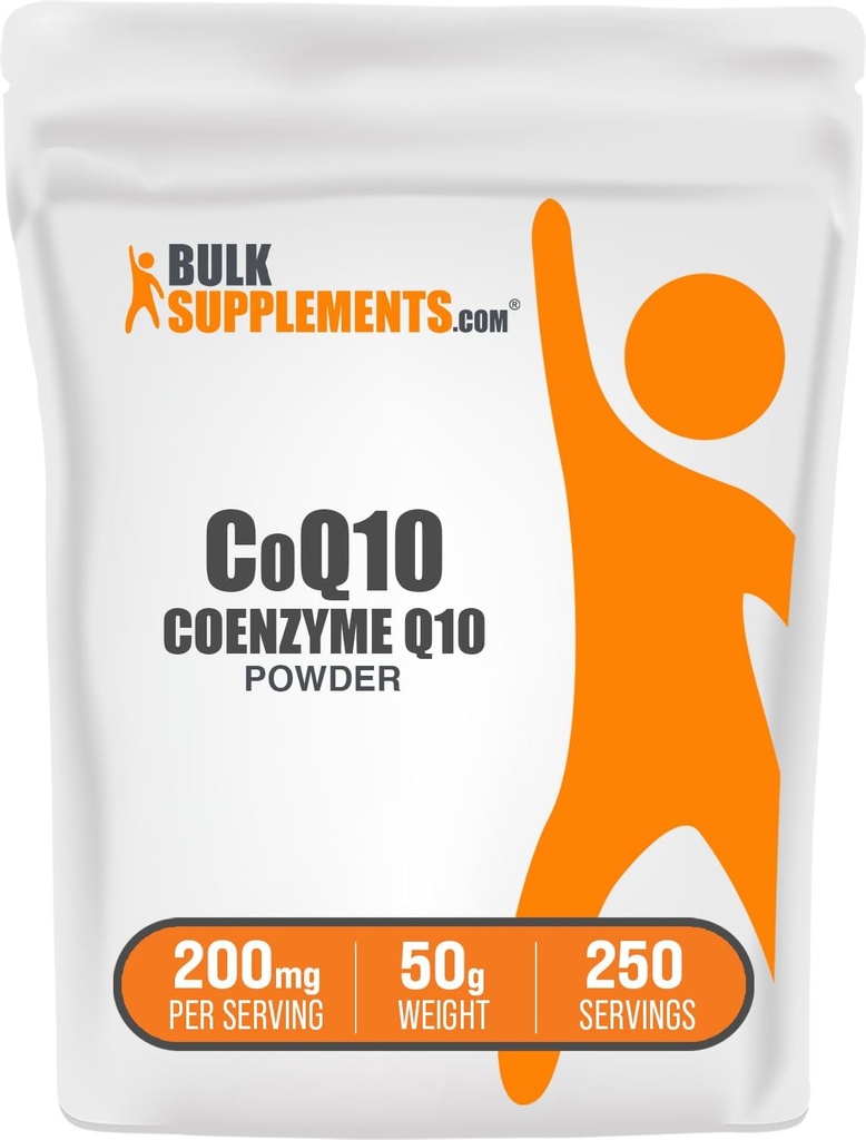 BulkSupplements.com Coenzym Q10 Powder - Coenzym Q10 200mg Supplement, Nutritional Supplement - Gluten Free, 200mg per Serving, 50g (1, 8 oz) (pakning med 1)