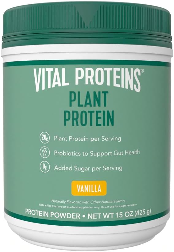 Vital Proteins Protein Powder – 20g Plant Based Protein with Chickpea – 1B CFU Probiotic for Gut Health, No Added Sugar – Vanilla, 15 oz