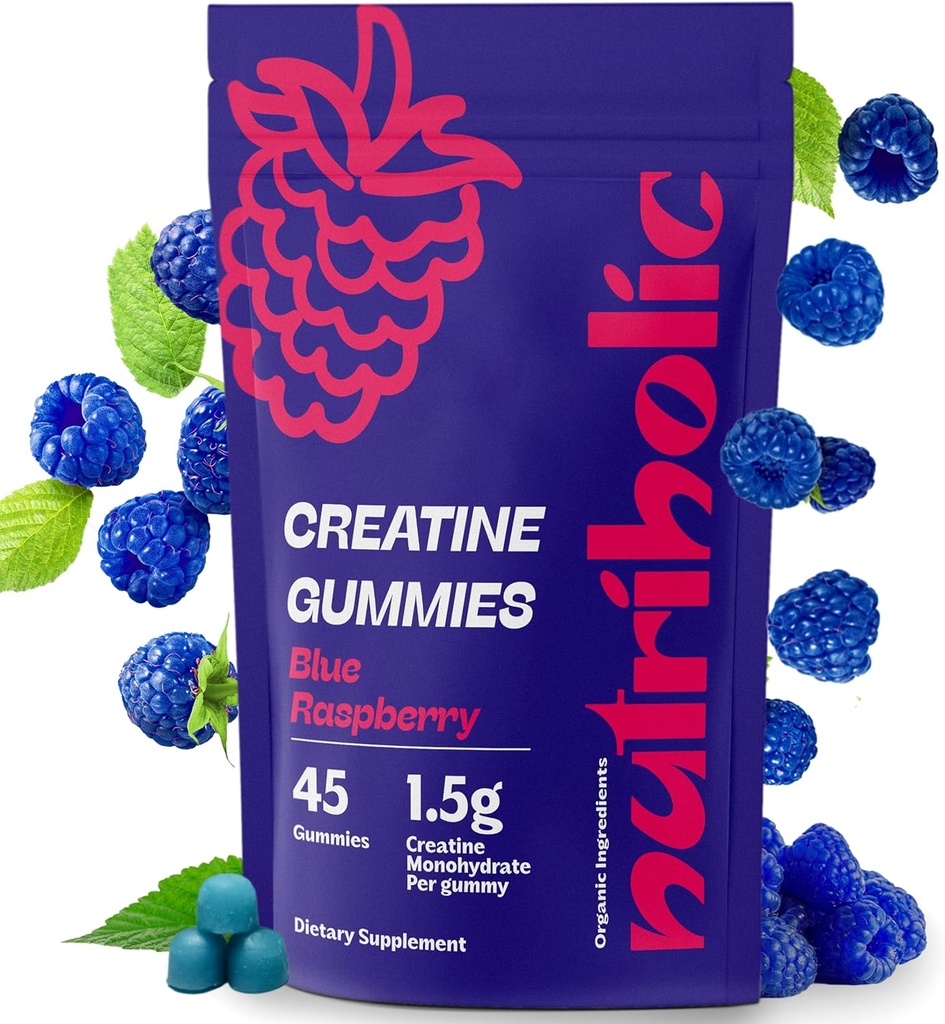 Creatine Monohydrate Gummies for Mænd og Kvinder - Nem at Digest, Vegan, Gluten- Free, Non- GMO, 1,5 g Creatine per Gummy - 45ct (45 Greve, Blå Hindbær)