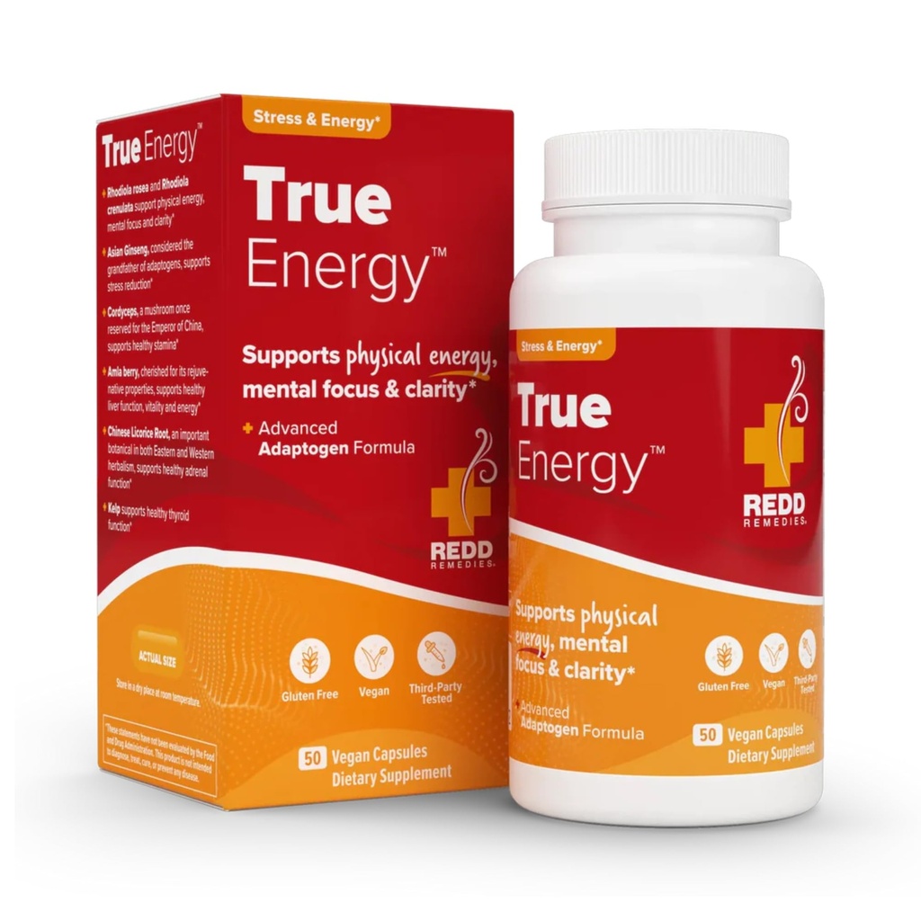 Redd Remedies, True Energy, Understøtter energiproduktion og Stamina, 50 Veganske kapsler