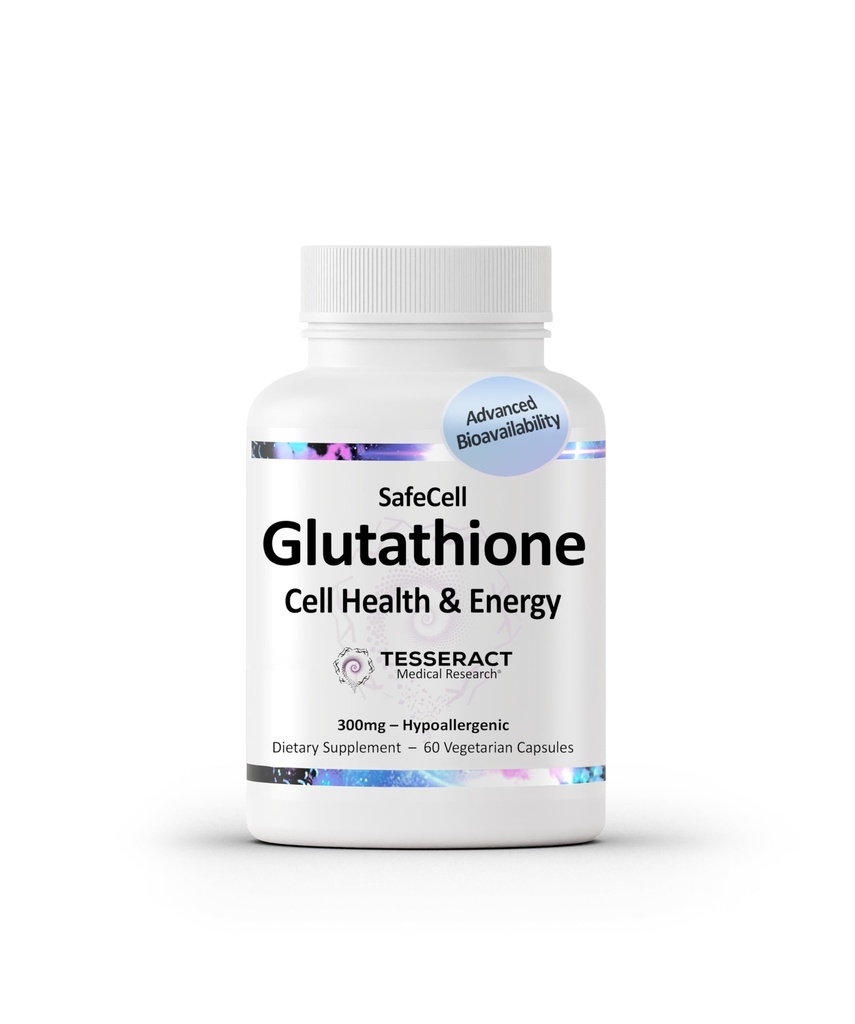 Tesseract Medicinsk forskning SafeCell S- Acetyl Glutathion supplement til cellulær sundhedsstøtte, kraftfuld antioxidant til at hjælpe neutralisere frie radikaler, Hypoallergen, 300mg, 60 Vegetariske kapsler