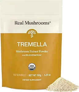 Rigtige svampe Tremella Mushroom Powder - Organic Tremella Uddrag fra Fruiting Body - for Daglig Wellness Routine - Vegan, Non- GMO, Ingen Fillers - 150 Servering Mushroom Blend Kosttilskud