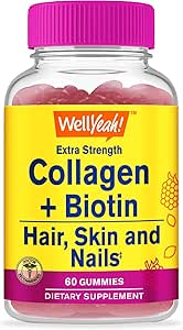 WellYes collagen med biotin gummies - understøtter hud, hår, nail sundhed, fælles funktion, Knogletæthed, muskelvækst, kognitiv ydeevne - Gluten fri, GMO fri - 60 Greve