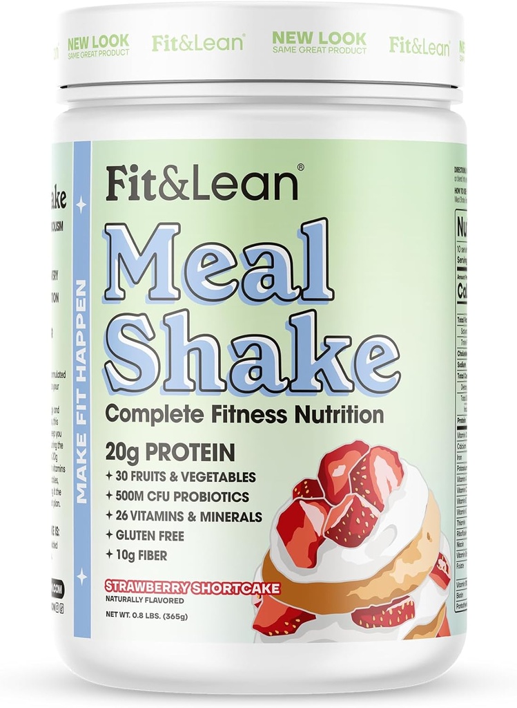 Fit & Lean Meal Shake, Fat Burning Meal Erstatning, Protein, Fiber, Probiotika, Jordbær Shortcake, 0,8 lbs (365 g), 10 Servering pr Container