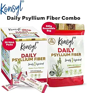Konsyl Daily Psyllium Fiber Combo -100% Alle naturlige Psyllium Fiber Stick pakker og 540g Bag- All- Natural Opløselig Fiber, Understøtter fordøjelsessygdomme, Hjælper med at give Relief fra lejlighedsvis Cons