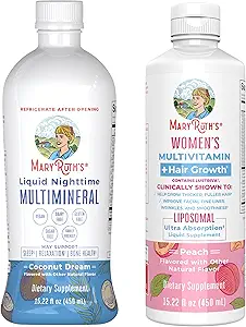 MaryRuth 's Liquid Nighttime Multimineral (kokos, 32oz) & Women' s Multivitamin + Hår Growth Liposomal (Peach) - 124; Clean Label Project Verified ® - 124; Vegansk - 124; Skønhed, Bedtime Routine, & Samlet sundhed
