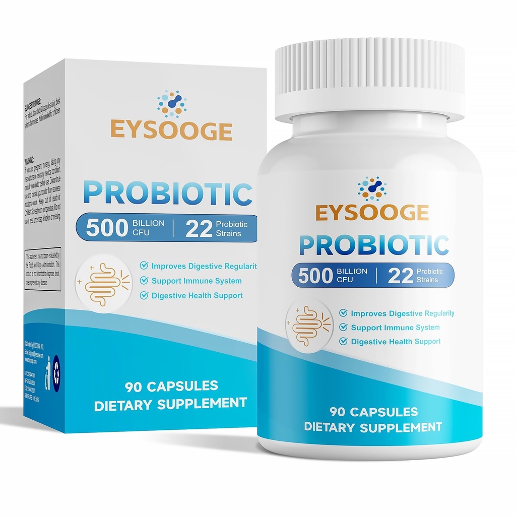Probiotika til kvinder og mænd, 500 Millioner CFU, 22 Stammer + Organic Prebiotics, Daglige Probiotika til fordøjelse, immunforsvar, & Gut Sundhed - 90 Kapsler