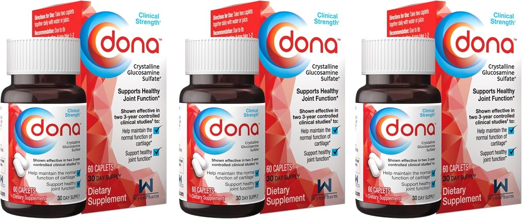 Dona Krystallinsk Glucosamine Sulfate, 750 Mg, fælles tillæg piller til knæe Comfort & fælles sundhedsstøtte, 750 Mg, 60 Greve (3 Pack)