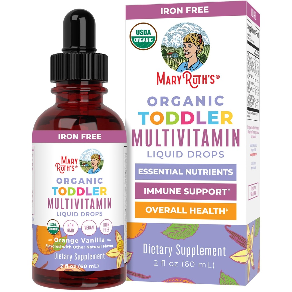 MaryRuth Organics Kids Multivitamin for Toddlers against 124; USDA Organisk Shape 124; Toddler Vitamin Liquid Drops for Kids Age 1-3 Measure 124; Toddler Immunsupport & Samlet Wellness Measure 124; Vegan 124; Non- GMO Measure 124; Gluten Free Measure 124; 2 Fl Oz