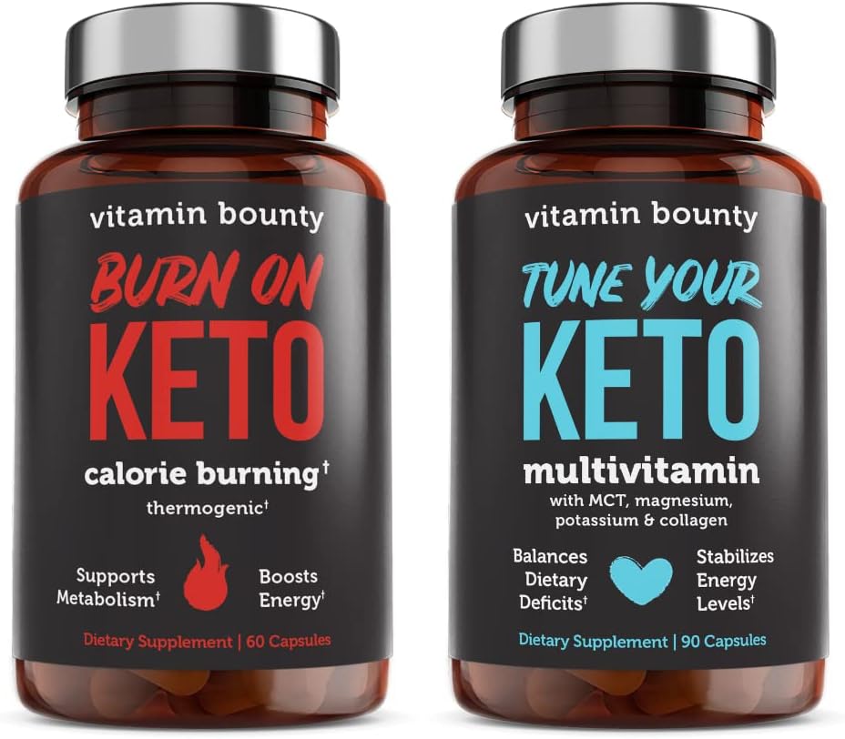 Vitamin Bounty Tune din Keto og brænde på Keto Bundle - Keto Multivitamin, Calorie Burning for kvinder og mænd, Premium Raspberry Ketoner, Energistøtte - Bundle 60 Capsule Hver