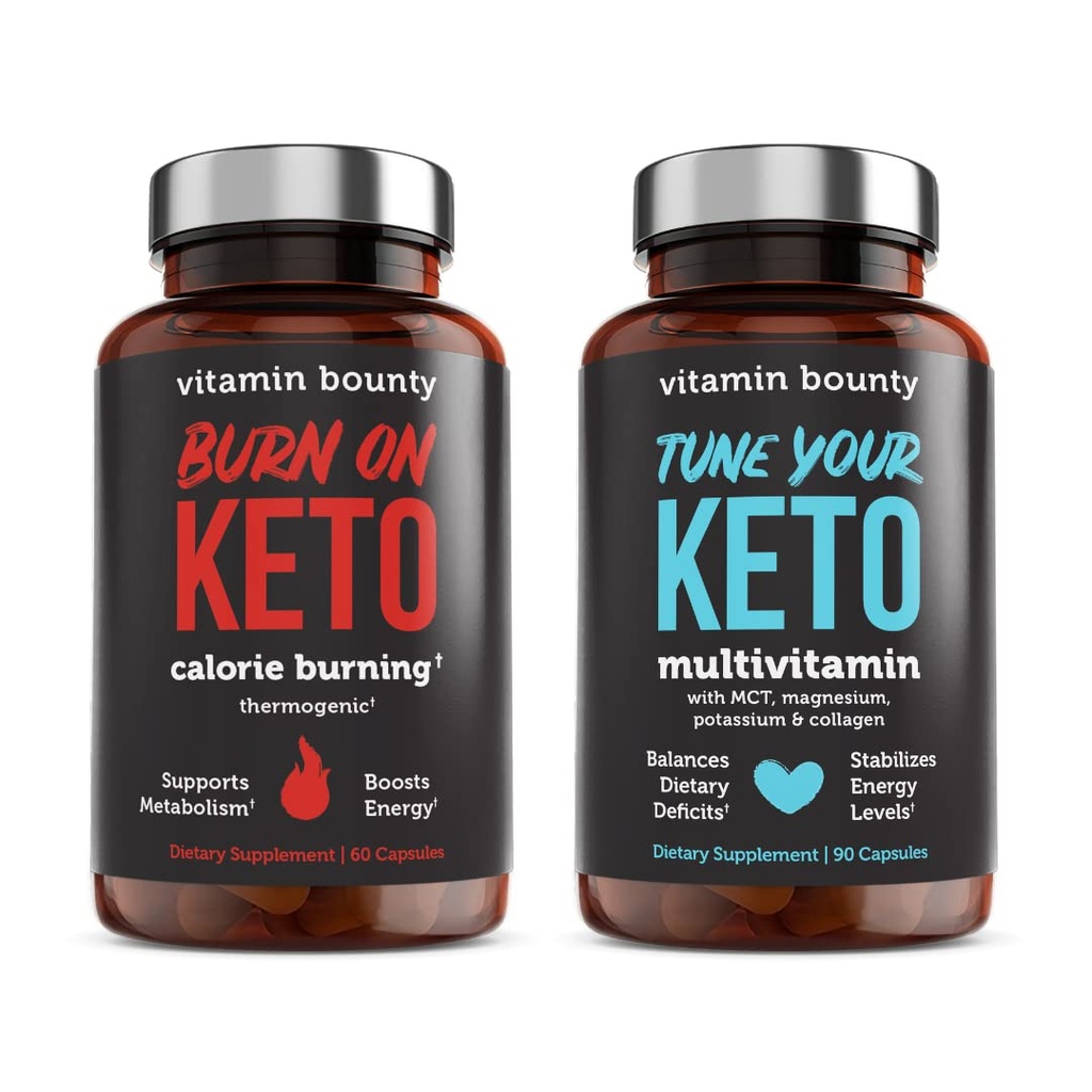 Vitamin Bounty Tune din Keto og brænde på Keto Bundle - Keto Multivitamin, Calorie Burning for kvinder og mænd, Premium Raspberry Ketoner, Energistøtte - Bundle 60 Capsule Hver