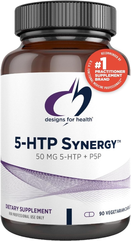 Design til sundhed 5- HTP 50mg med vitamin B6 (P- 5- P) - 5- HTP Synergy 50 mg tillæg - Serotonin prækursorer til at hjælpe med at understøtte sund mood + Appetit (90 kapsler)