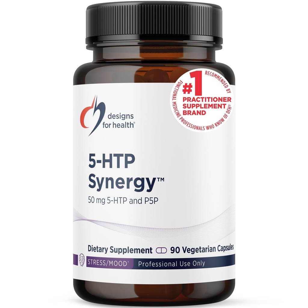 Design til sundhed 5- HTP 50mg med vitamin B6 (P- 5- P) - 5- HTP Synergy 50 mg tillæg - Serotonin prækursorer til at hjælpe med at understøtte sund mood + Appetit (90 kapsler)