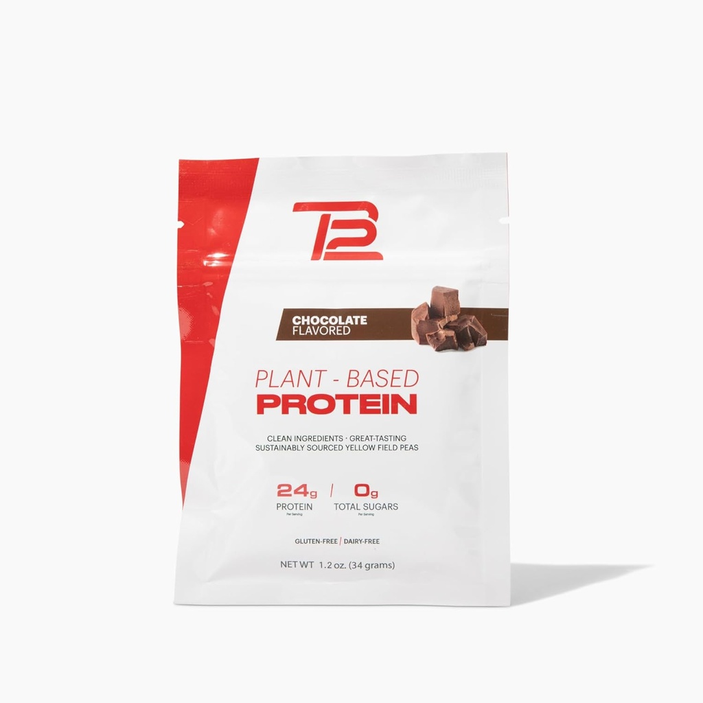 TB12 Plantebaseret proteinpulver af Tom Brady, 24g Vegansk Pea Protein, Low Sugar, Low Carb, Non- GMO, Meal Erstatning, Keto Friendly, Paleo, Sugar Free, Chocolate Flavor (1.12 Ounce / 12 Pack)